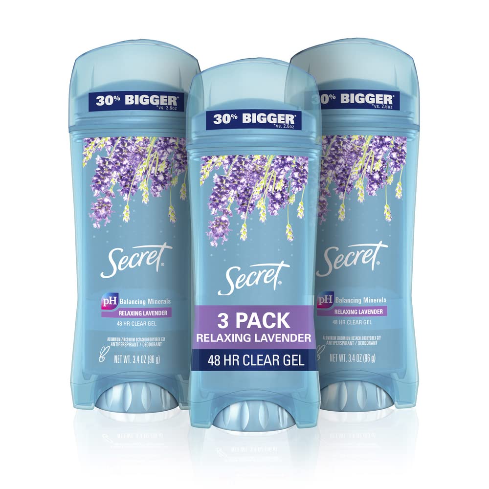Secret Antiperspirant and Deodorant for Women Refreshing Lavender, Clear Gel, 3.4 oz (Pack of 3) - Image 1